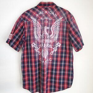 Harley Davidson Plaid Shirt Eagle Graphic USA Patch I Size L